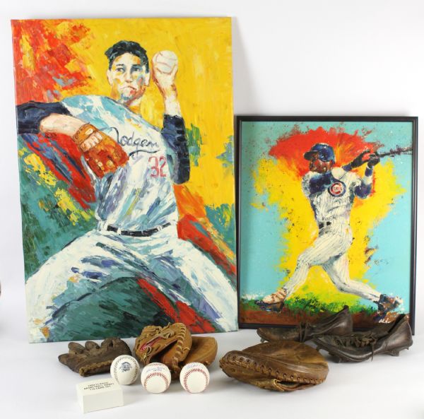 1920s-2000s Baseball Memorabilia Collection - Lot of 11 w/ Signed Baseballs, Catcher Mitts, Art Work & More (JSA)