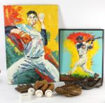 1920s-2000s Baseball Memorabilia Collection - Lot of 11 w/ Signed Baseballs, Catcher Mitts, Art Work & More (JSA)