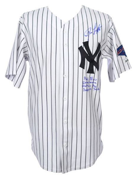 2013 Paul Blair New York Yankees Old Timers Game Worn Jersey Signed by Jim Leyritz (MEARS LOA/JSA/Player LOA)