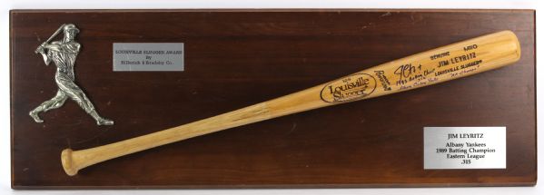 1989 Jim Leyritz Albany-Colonie Yankees Signed Louisville Slugger Eastern League Batting Champion 13" x 38" Mounted Display (MEARS LOA/JSA/Player LOA)