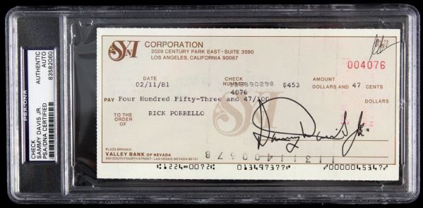 1981 Sammy Davis Jr. The Rat Pack Signed Check (PSA/DNA Slabbed)