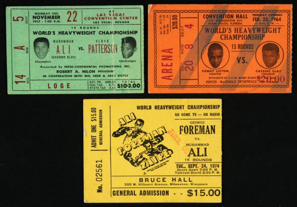 1964-74 Muhammad Ali World Heavyweight Champion Ticket Stub Collection - Lot of 3 