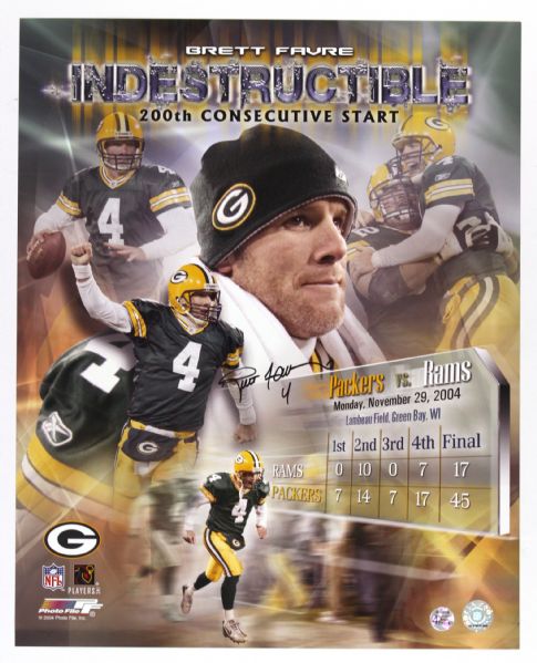 2004 Brett Favre Green Bay Packers Signed "Indestructible" 200th Consecutive Start 16" x 20" Photo (JSA)