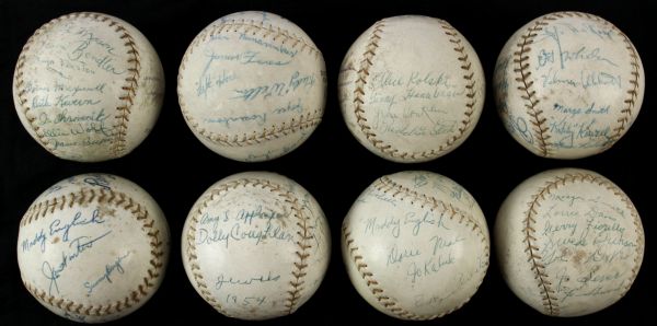 1951-54 Girls Baseball League Team Signed Softballs - Lot of 8 (MEARS LOA)