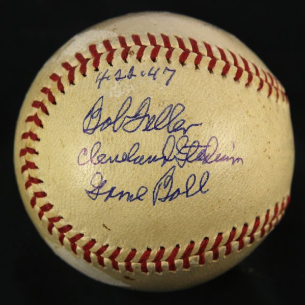 1947 (April 22) Bob Feller Cleveland Indians Signed OAL Harridge Game Used Baseball (MEARS LOA/JSA) Feller One Hitter