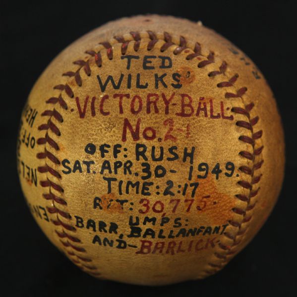1949 (April 30) Ted Wilks St. Louis Caridnals ONL Frick Game Used Victory Baseball (MEARS LOA)