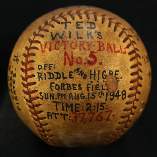 1948 (August 15) Ted Wilks St. Louis Cardinals ONL Frick Game Used Victory Baseball (MEARS LOA)