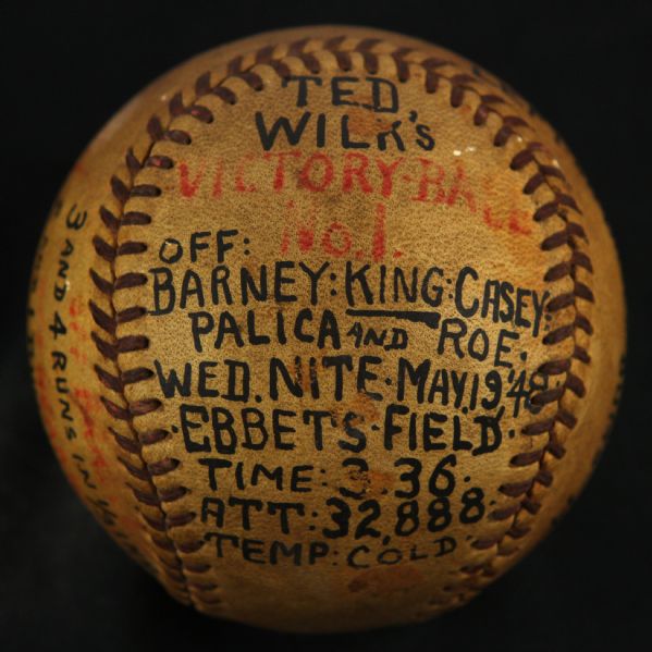 1948 (May 19) Ted Wilks St. Louis Cardinals ONL Frick Game Used Victory Baseball (MEARS LOA)