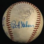 1967 (October 12) Bob Gibson Jim Lonborg Cardinals/Red Sox Signed ONL Giles World Series Game 7 Used Baseball (MEARS LOA/JSA)