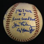 1967 (October 12) Bob Gibson Jim Lonborg Cardinals/Red Sox Signed ONL Giles World Series Game 7 Used Baseball (MEARS LOA/JSA)