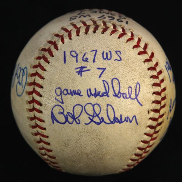 1967 (October 12) Bob Gibson Jim Lonborg Cardinals/Red Sox Signed ONL Giles World Series Game 7 Used Baseball (MEARS LOA/JSA)
