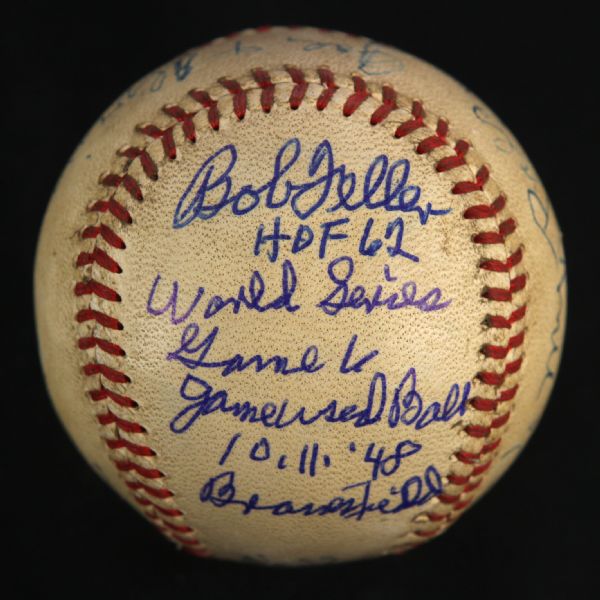 1948 (October 11) Bob Feller Cleveland Indians Single Signed ONL Frick World Series Game 6 Used Baseball (MEARS LOA/JSA) 