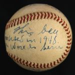 1948 (October 11) Bob Feller Cleveland Indians Single Signed ONL Frick World Series Game 6 Used Baseball (MEARS LOA/JSA) 