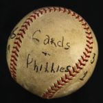 1954 (June 15) Stan Musial Granny Hamner Del Ennis Signed ONL Giles Game Used Baseball (MEARS LOA/JSA)