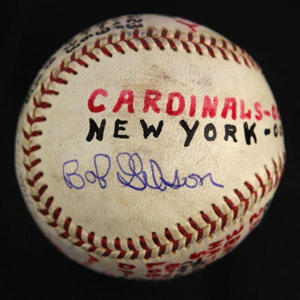 1965 (May 11) Bob Gibson St. Louis Cardinals Single Signed ONL Giles Game Used Victory Baseball (MEARS LOA/JSA)