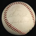 1956-57 Sandy Koufax Don Drysdale Los Angeles Dodgers Signed ONL Giles Baseball (JSA)