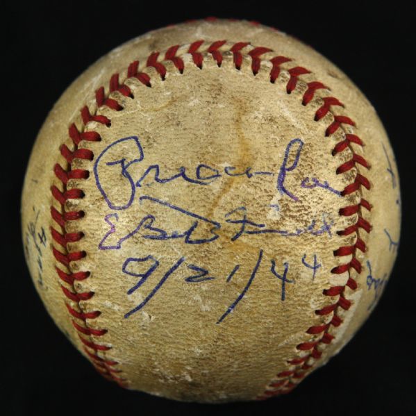 1944 (September 21) Preacher Roe Pittsburgh Pirates Single Signed ONL Frick Ebbets Field Game Used Baseball (MEARS LOA/JSA)  