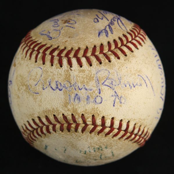 1970 (October 10) Brooks Robinson Jim Palmer Earl Weaver Boog Powell Baltimore Orioles Signed ONL Feeney World Series Game 1 Used Baseball (MEARS LOA/JSA)