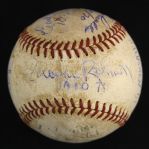 1970 (October 10) Brooks Robinson Jim Palmer Earl Weaver Boog Powell Baltimore Orioles Signed ONL Feeney World Series Game 1 Used Baseball (MEARS LOA/JSA)