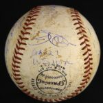 1970 (October 10) Brooks Robinson Jim Palmer Earl Weaver Boog Powell Baltimore Orioles Signed ONL Feeney World Series Game 1 Used Baseball (MEARS LOA/JSA)