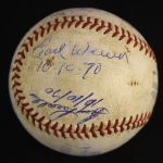 1970 (October 10) Brooks Robinson Jim Palmer Earl Weaver Boog Powell Baltimore Orioles Signed ONL Feeney World Series Game 1 Used Baseball (MEARS LOA/JSA)