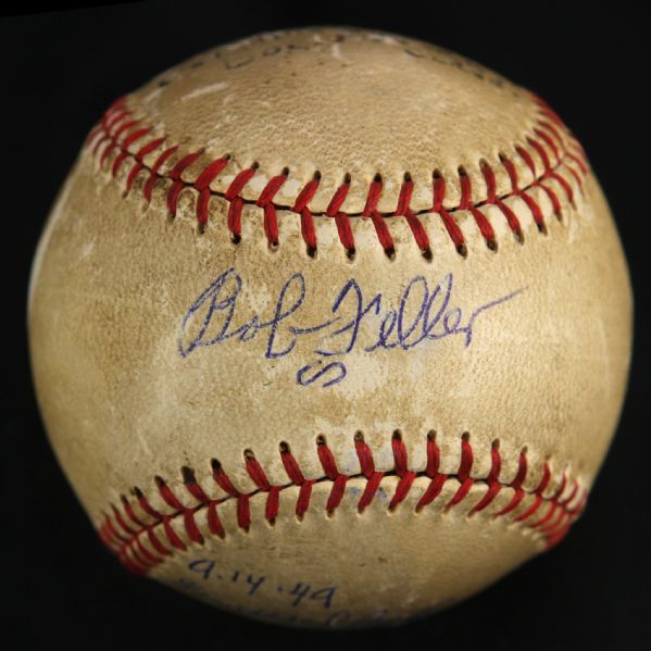 1949 (September 14) Bob Feller Cleveland Indians Single Signed OAL Harridge Game Used Baseball (MEARS LOA/JSA)