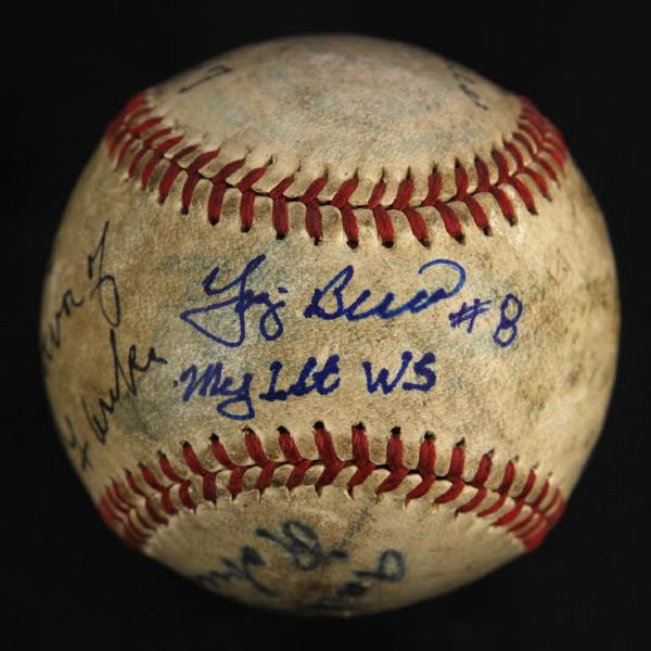 1947 (October 6) Yogi Berra New York Yankees Single Signed OAL Harridge World Series Game Used Baseball (MEARS LOA/JSA)