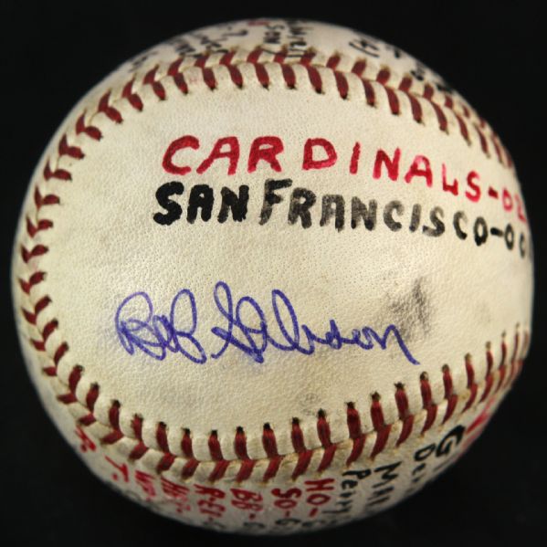 1965 (July 26) Bob Gibson St. Louis Cardinals Single Signed ONL Giles Game Used Victory Baseball (MEARS LOA/JSA)