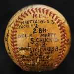 1949 (September 16) Warren Spahn Max Lanier Boston Braves St. Louis Cardinals Signed ONL Frick Game Used Victory Ball (MEARS LOA/JSA)