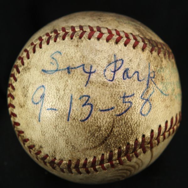 1958 (September 13) Chicago White Sox New York Yankees Comiskey Park OAL Harridge Game Used Baseball (MEARS LOA)