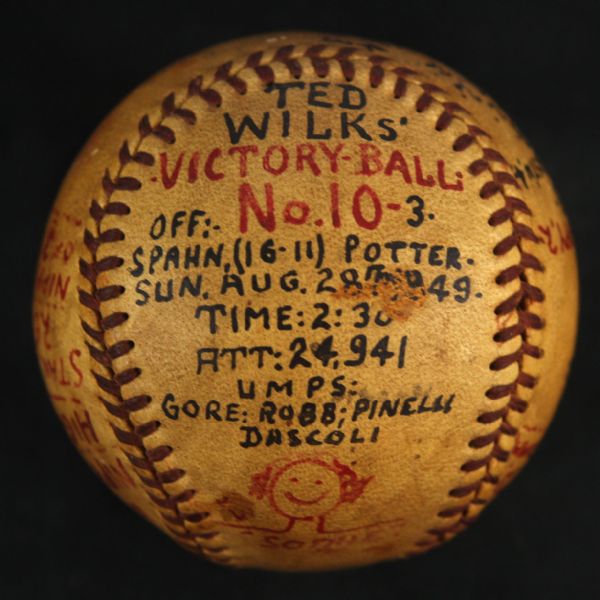 1949 (August 28) Ted Wilks St. Louis Cardinals ONL Frick Game Used Victory Baseball (MEARS LOA)