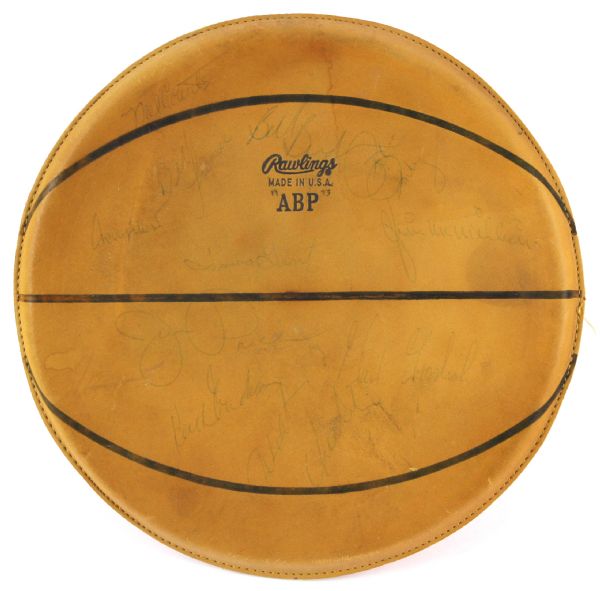 1972-73 Los Angeles Lakers Signed Basketball Seat Cushion w/ 11 Signatures Including Wilt Chamberlain, Jerry West, Pat Riley & More (JSA)