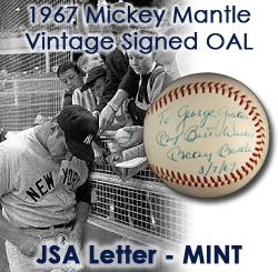 1967 (August 7) Mickey Mantle New York Yankees Secretarial Signed OAL Cronin Baseball (MEARS LOA)