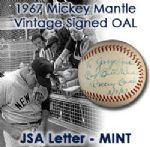 1967 (August 7) Mickey Mantle New York Yankees Secretarial Signed OAL Cronin Baseball (MEARS LOA)