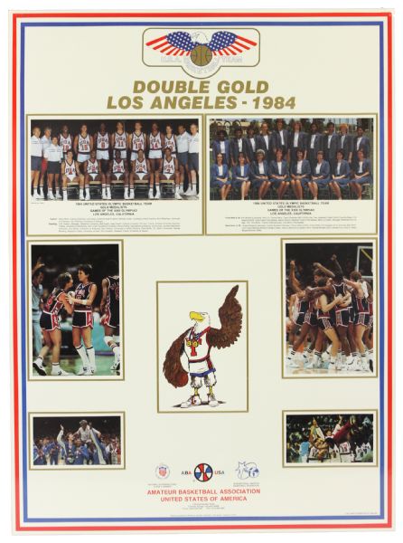 1984 USA Mens & Womens Olympic Basketball 22" x 30" Double Gold Poster w/ Michael Jordan, Bobby Knight, Cheryl Miller & More