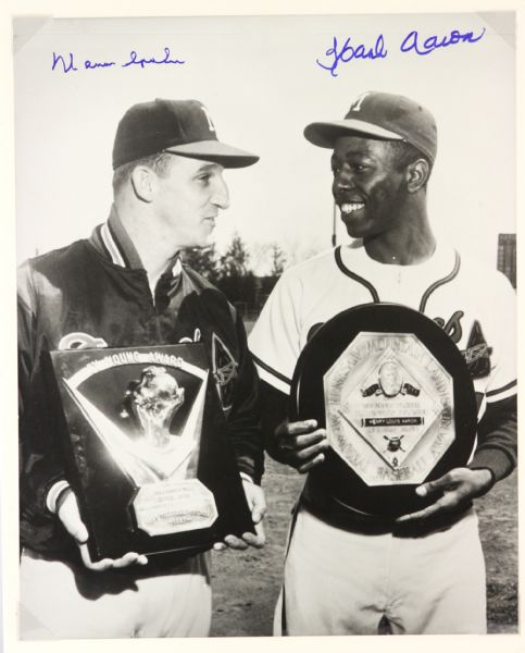 1957 Hank Aaron Warren Spahn Milwaukee Braves Signed 16" x 20" MVP/Cy Young Photo (JSA) 