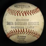 1951 Santa Barbara Dodgers Signed Official California League Baseball w/ 13 Signatures (MEARS LOA)