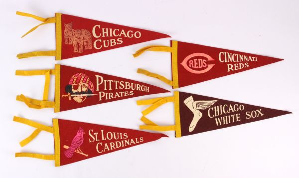 1950s Chicago Cubs Chicago White Sox Pittsburgh Pirates Cincinnati Reds St. Louis Cardinals 12" Mini Pennant Collection - Lot of 5
