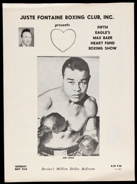 1966 (May 23) Juste Fontaine Boxing Club Fifth Eagles Max Baer Heart Fund Boxing Show Program w/ Joe Louis Cover