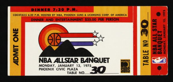 1975 NBA All-Star Banquet Full Ticket