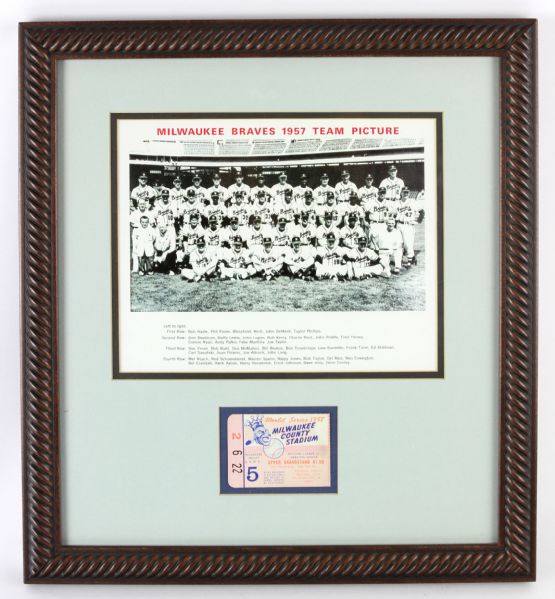 1957 Milwaukee Braves World Series Champions 16" x 18" Framed Display w/ Game 5 Ticket Stub