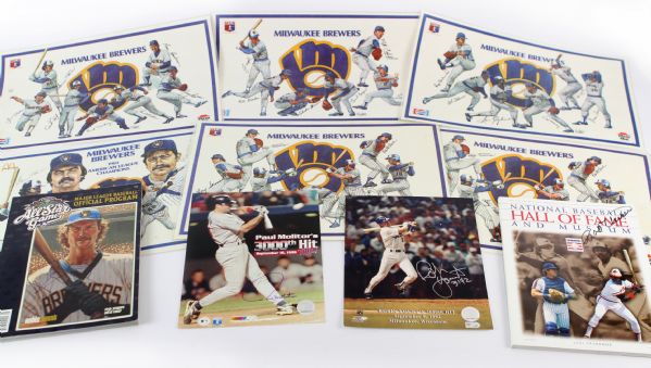 1980s-2000s Milwaukee Brewers Memorabilia Collection - Lot of 10 w/ Paul Molitor, Robin Yount & Bob Uecker Autographs & Collectible Placemats (JSA)