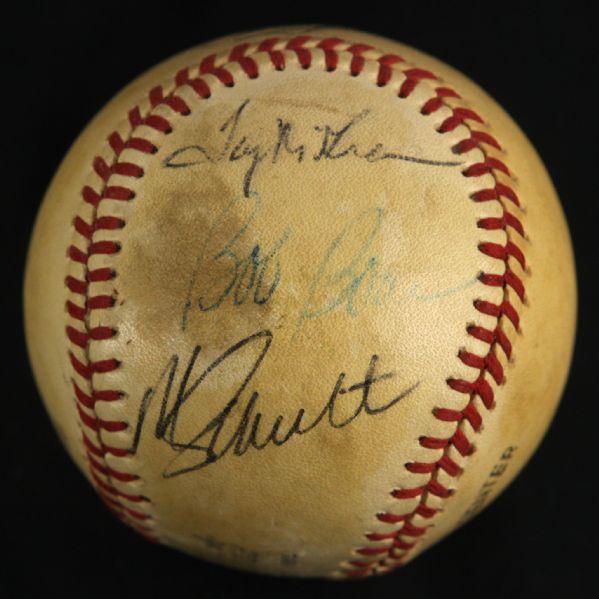 1978 Mike Schmidt Tug McGraw Bob Boone Philadelphia Phillies Signed ONL Feeney Game Used Baseball (MEARS LOA/JSA)