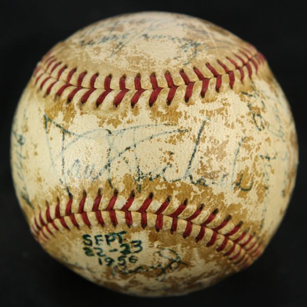 1956 (September 22-23) Baltimore Orioles Signed OAL Harridge Game Used Baseball w/ 24 Signatures Including George Kell, Brooks Robinson & More (MEARS LOA/JSA)