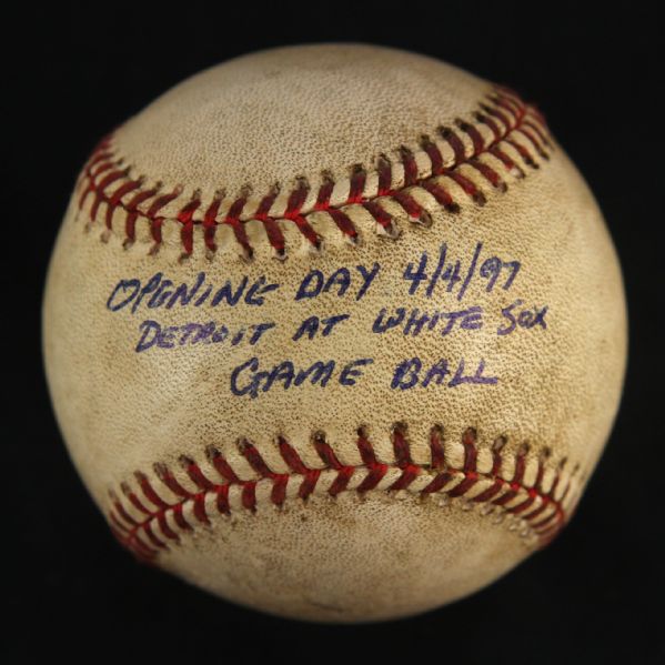 1997 (April 4) Chicago White Sox Detroit Tigers Comiskey Park OAL Budig Jackie Robinson 50th Anniversary Home Opener Game Used Baseball (MEARS LOA) 