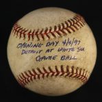 1997 (April 4) Chicago White Sox Detroit Tigers Comiskey Park OAL Budig Jackie Robinson 50th Anniversary Home Opener Game Used Baseball (MEARS LOA) 