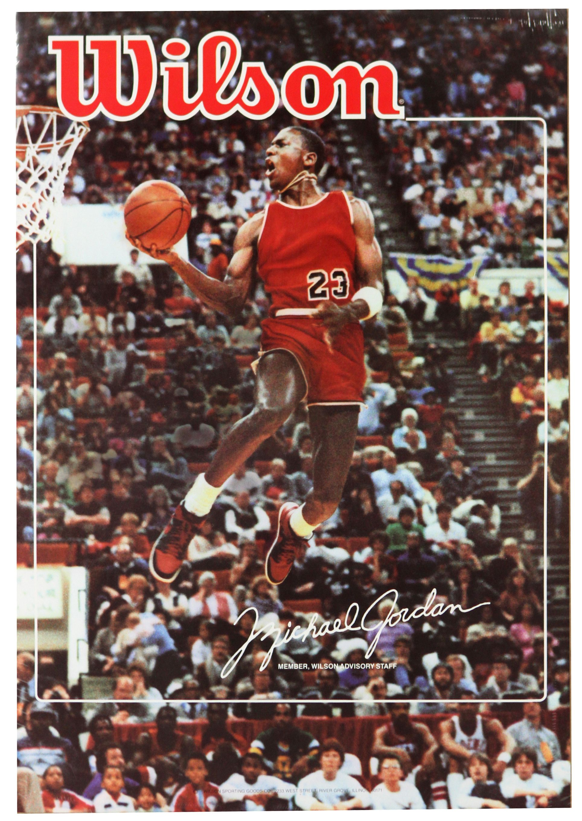 Lot Detail 1984 85 Rare Rookie Michael Jordan Chicago Bulls 12 x 18 Wilson Advisory Staff Promotional Poster
