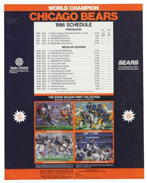 1986 World Champion Chicago Bears 17" x 22" Schedule Poster