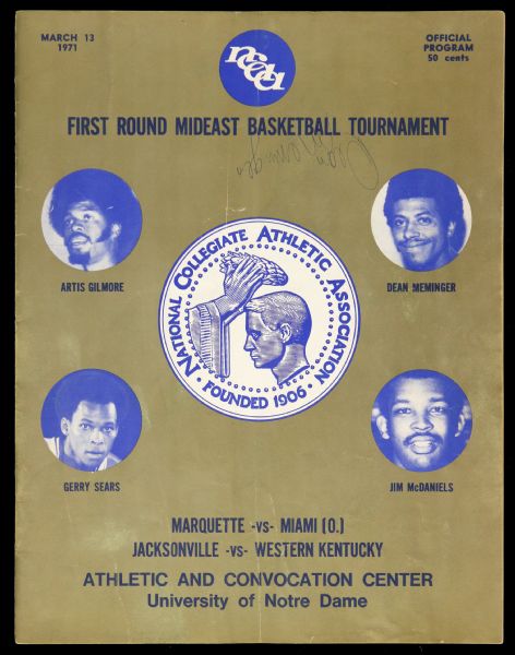 1971 Dean Meminger Marquette Warriors Signed NCAA Tournament MidEast 1st Round Program