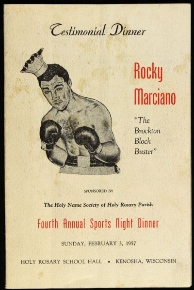 1957 (February 3) Rocky Marciano "The Brockton Block Buster" Testimonial Dinner Program